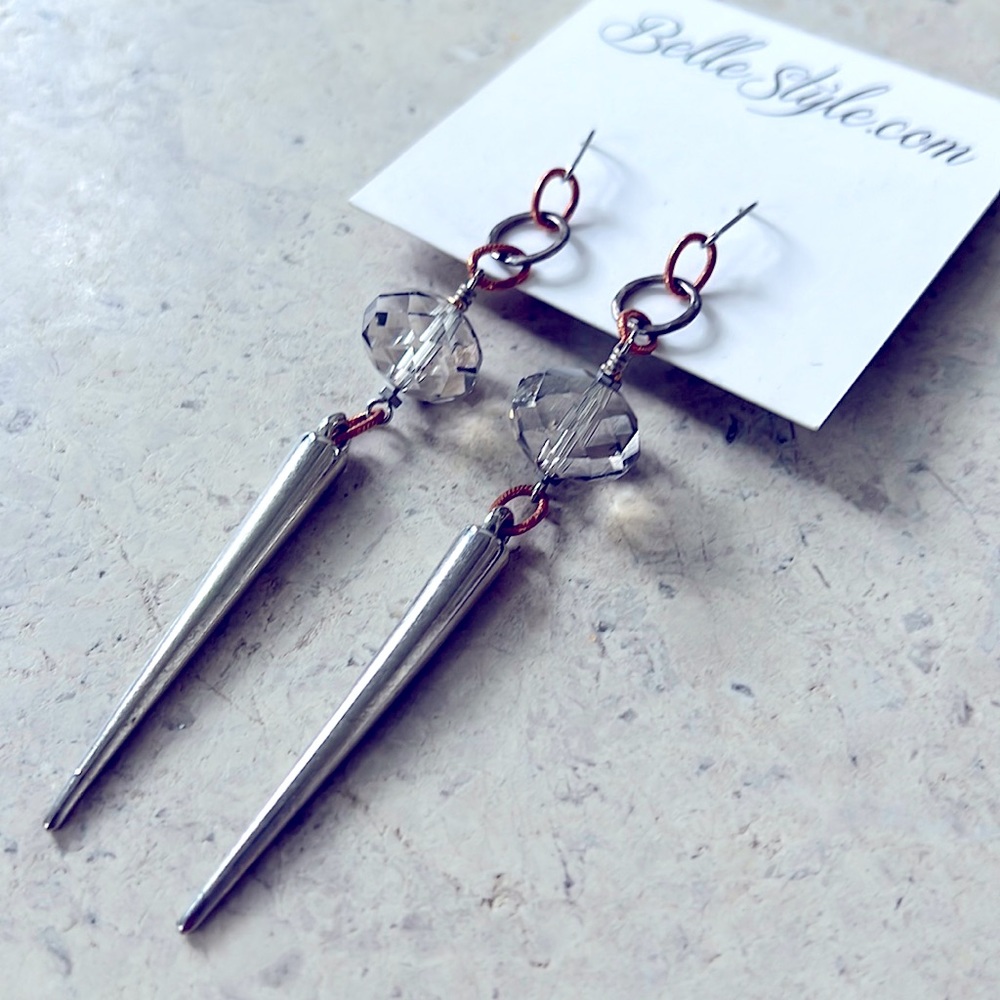 BelleStyle Silver Spike Crystal Earrings